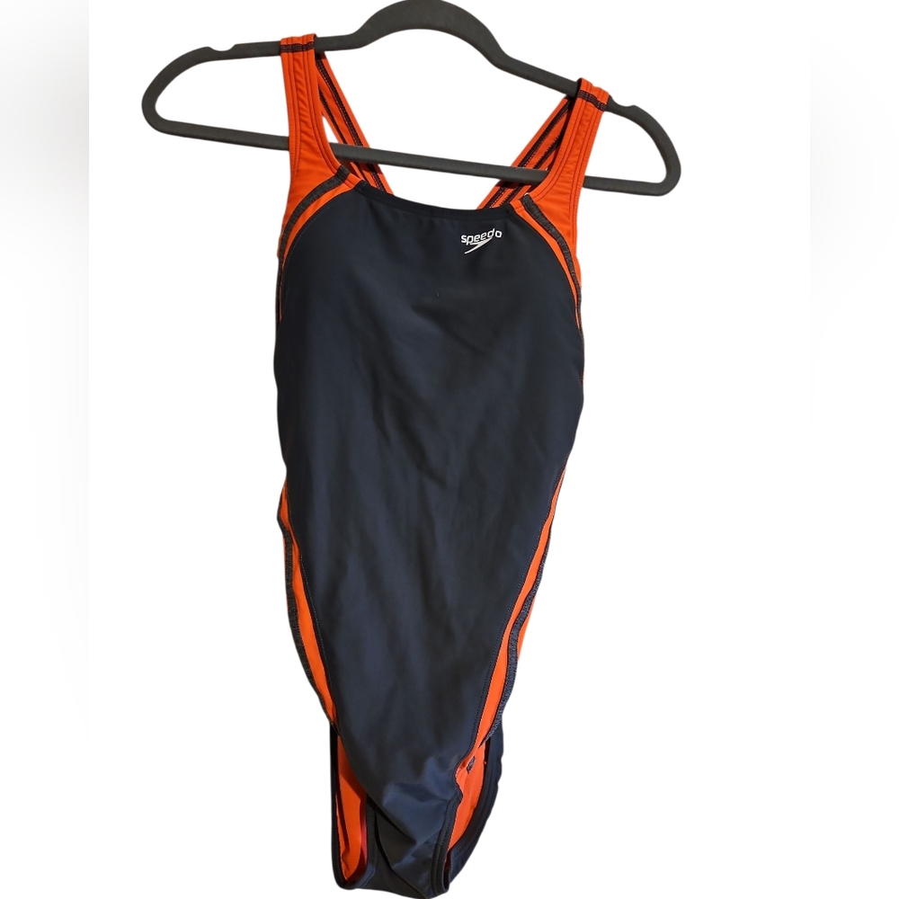 Speedo Navy and Orange Power Flex Eco Swimsuit Sz 10